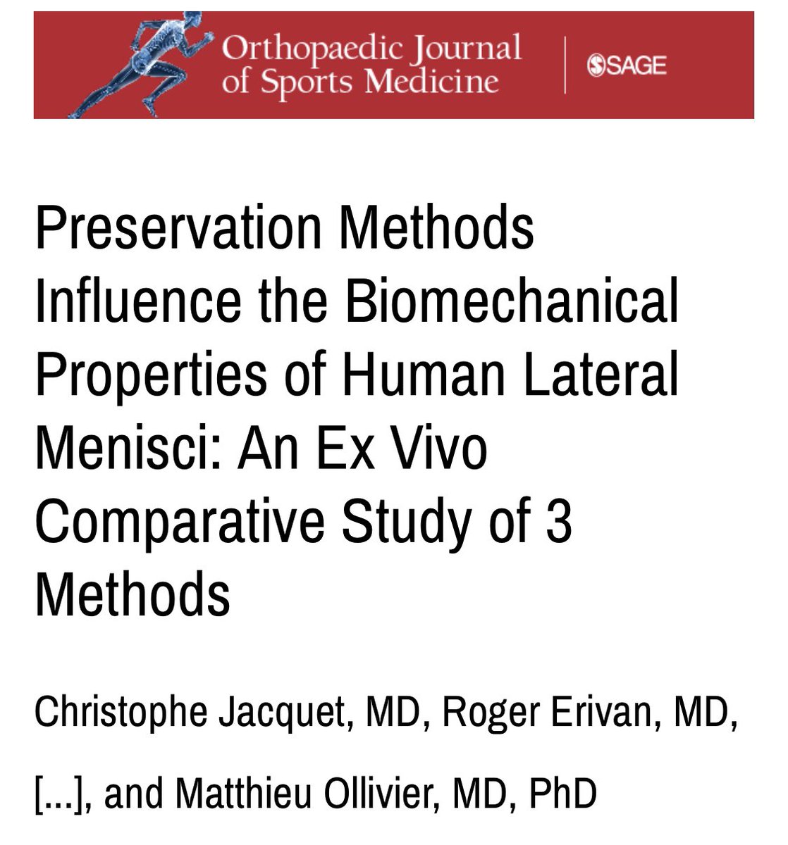 Very proud of my fellow Christophe : published his master grade experiment twice in both AJSM and OJSM #allograft #meniscus