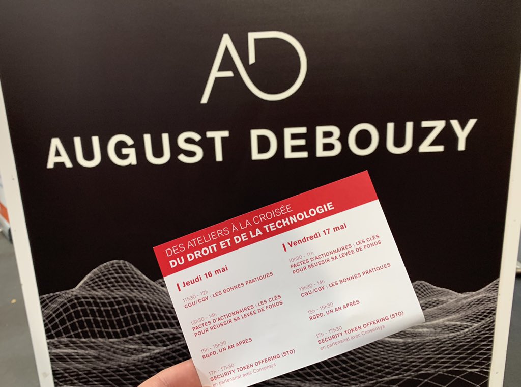 AugustDebouzy's tweet photo. 🗣 Ce jeudi et vendredi, nous vous proposons d’assister à des ateliers à la croisée du droit et de la technologie animés par nos avocats sur @VivaTech #StandL18
⭐️ 11h30-12h : CGU/CGV : les bonnes pratiques
#Vivatech #droit #futureislive https://t.co/CGFp9b1WvB