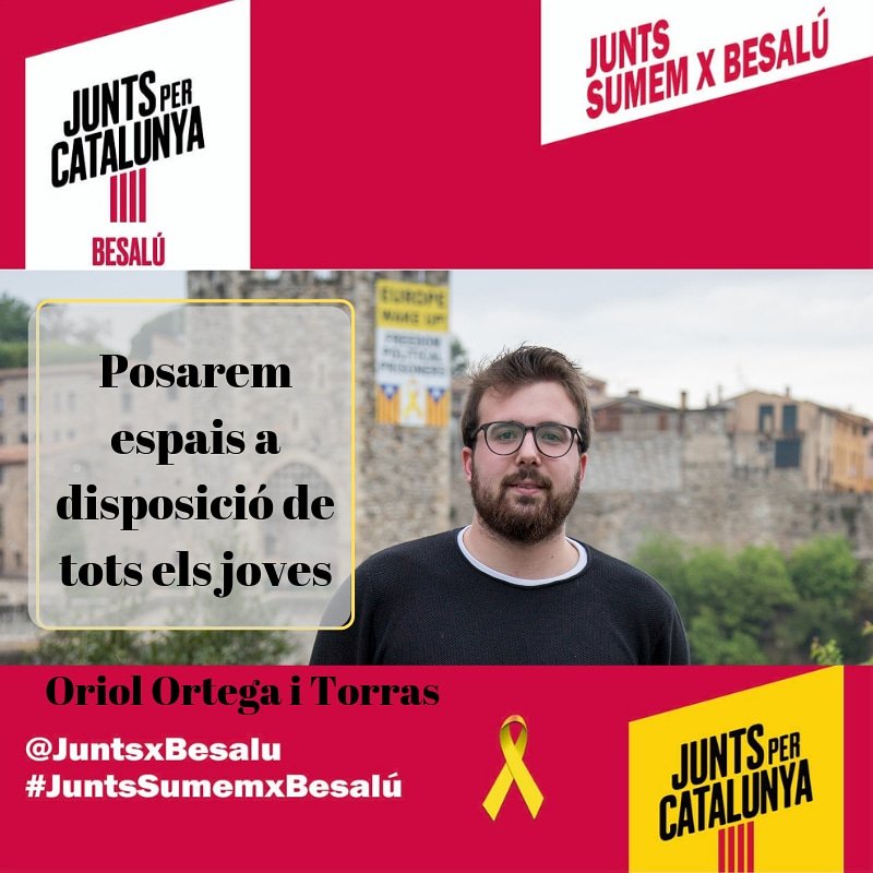 Àmbit Persones:
Posarem espais a disposició de tots els joves.
Oriol Ortega i Torras
<a href="/lluisguino/">Lluís Guinó Subirós</a>
<a href="/jsurina/">Jordon Surina</a>
<a href="/KRLS/">krls.eth / Carles Puigdemont</a>
#Fempoble
#juntssumemxBesalú 
#Besalú