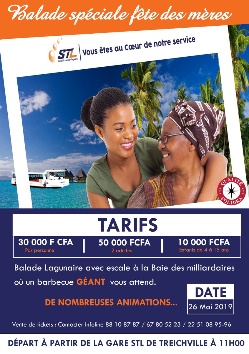 STL_ABIDJAN's tweet photo. Bientôt la fête des mères,embarquez pour la Baie des Milliardaires avec #STL , Dimanche 26 Mai 2019 pour dire je t'aime à Maman https://t.co/nyFUcevJEI