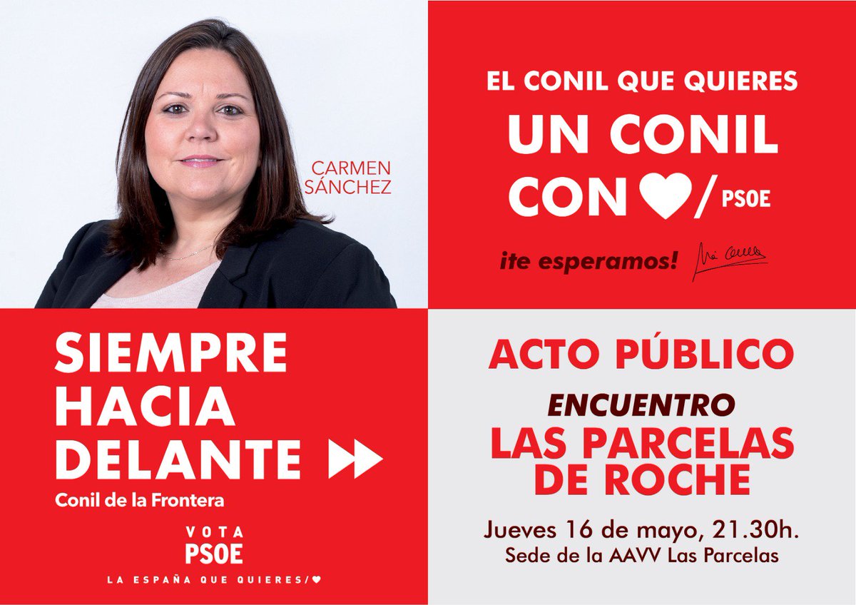 carmen_sm81's tweet photo. Hoy JUEVES 16 a las 9 de la noche encuentro con vecin@s en la AAVV LAS PARCELAS , ven y conoce las propuestas del PSOE de Conil. Os esperamos porque #ContamosContigo #ContigoConConil para entre todo construir #ElConilQueQuieres #UnConilConCorazon #EsLaHoraDelCambio Conil/❤ https://t.co/lcHxd5puD3