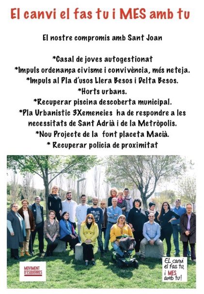 MovEsqSAB's tweet photo. Les nostres propostes mes concretades per als barris. #StJoan #municipals2019 #santadria #MESPERSAB #elcanvielfastuimesambtu #MESPERSAB https://t.co/cmyNLvWoE0