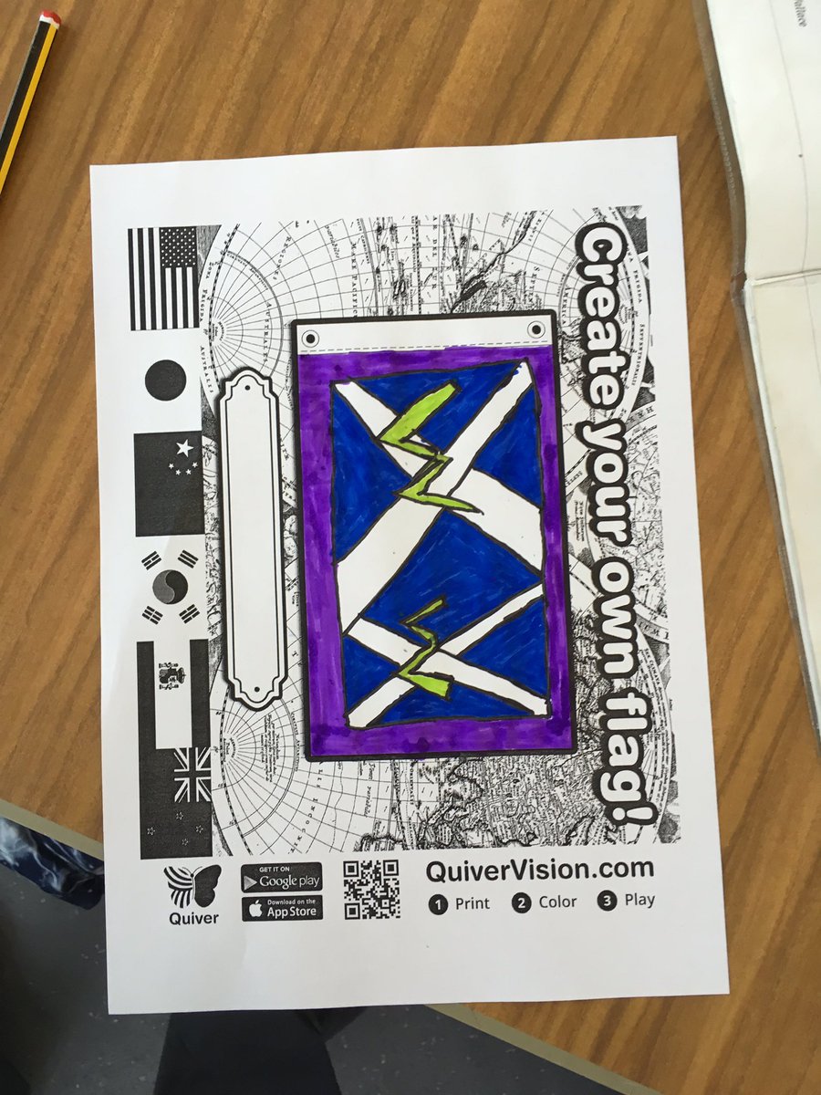 1B today were using <a href="/quivervision/">QuiverVision</a>  to design and make 3D Flags for William Wallace ragged army. <a href="/DigiLearnScot/">Digital Learning and Teaching</a> #NDLW19