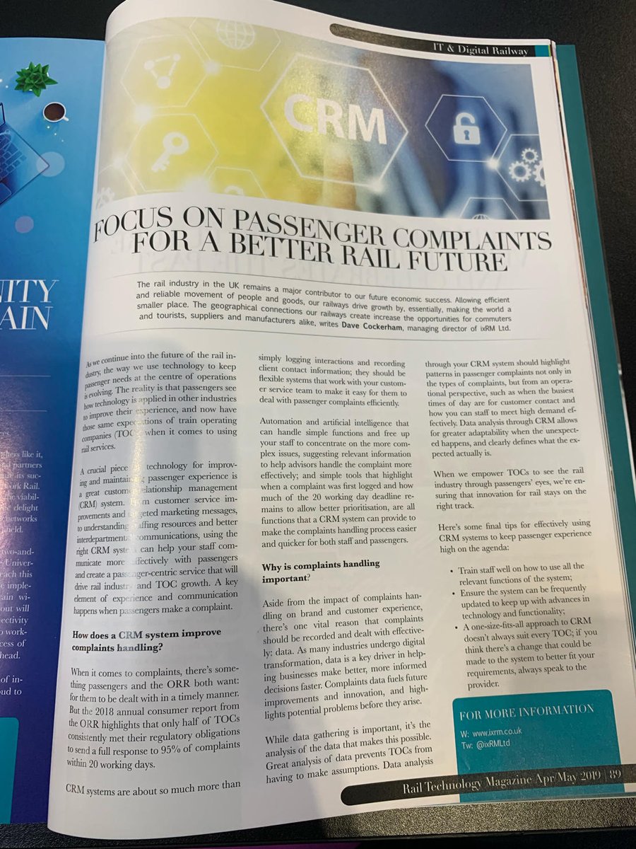 We’re in print!! we have been featured in Rail Technology Magazine, a leading publication in the rail industry.

#rail #railtex2019 #railtex19 #ixRM