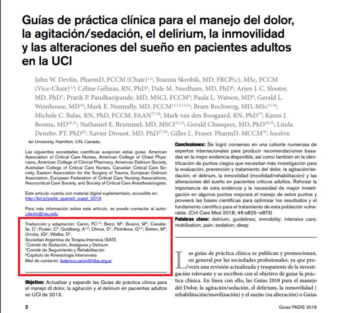 SATIarg's tweet photo. Desde la #SATI , se generó un grupo de trabajo intercomites ( @CKISATI ; @SATIRehab y Comité Sedación, Analgesia y se firmó un convenio de colaboración con la @SCCM para la traducción oficial de las guías PADIS al idioma español. Link a las Guías:
https://t.co/noCHGeub8V https://t.co/RkP4TU6bfu