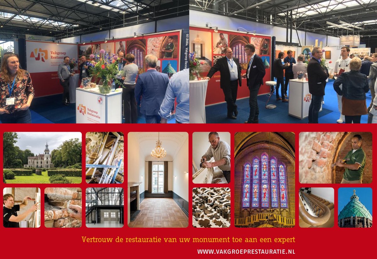 Gezellige reuring in de stand van de Vakgroep Restauratie op de vakbeurs Monument. Vanmiddag -16 mei- zijn we er nog de hele middag voor al uw vragen over restauratie van uw monument. En daarna natuurlijk 24/7 op vakgroeprestauratie.nl. Tot ziens! #kwaliteit #vakmanschap