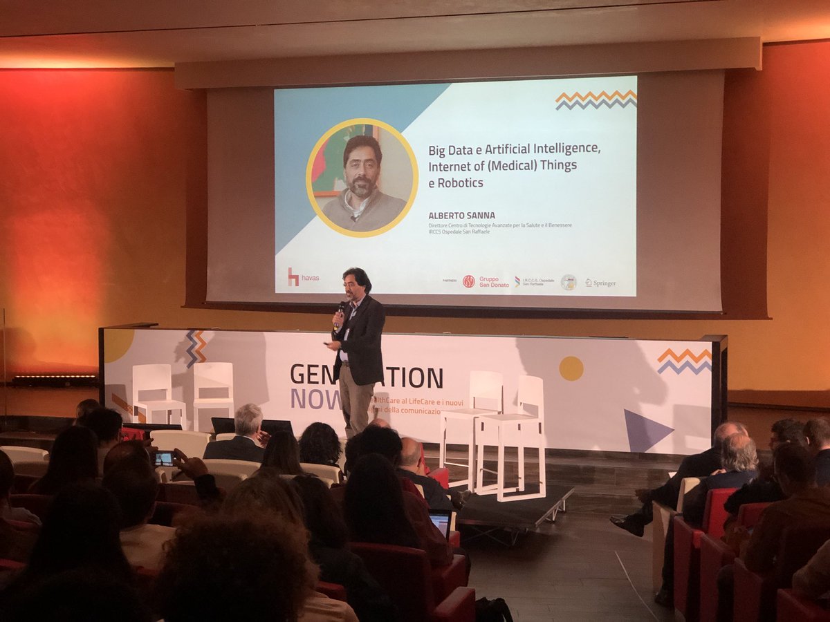 MyUniSR's tweet photo. Big data e artificial intelligence come la #digitalinnovation cambierà la medicina? Ne parla l’ingegner Alberto Sanna @myunisr a
#generationnow2019 
@SanRaffaeleMI @grupposandonato @havaslifeitaly @shcitaly https://t.co/fMCy3tGv7c