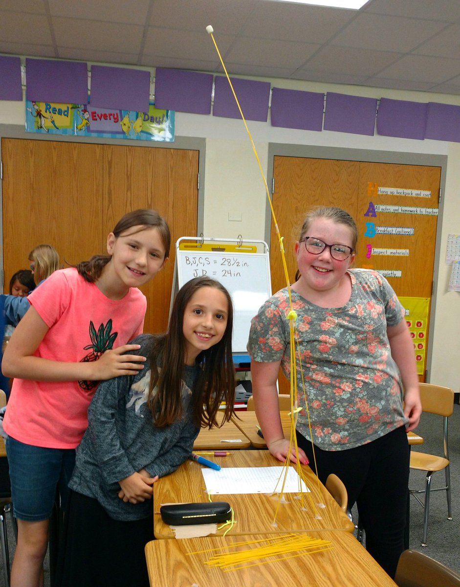 With 20 pieces of spaghetti, a yard of string, and a yard of tape, how tall will your marshmallow holder be? #design #adapt #teamworkmakesthedreamwork <a href="/ORSchools/">Oak Ridge Schools</a> @TraceySizemore2