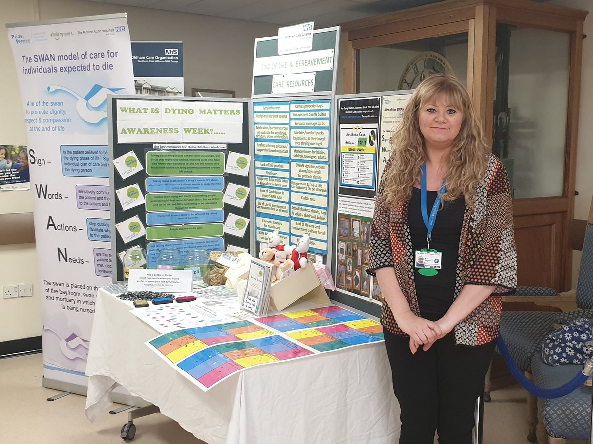 All set up for <a href="/OldhamCO_NHS/">Oldham Care Organisation</a> <a href="/DyingMatters/">Dying Matters</a> stand after a bit of a false start.....thanks to <a href="/TheChristieNHS/">The Christie NHS</a> at Oldham for saving the day with a table! Come along to interact with our stand, have a chat and meet the team! #Swan #onechance