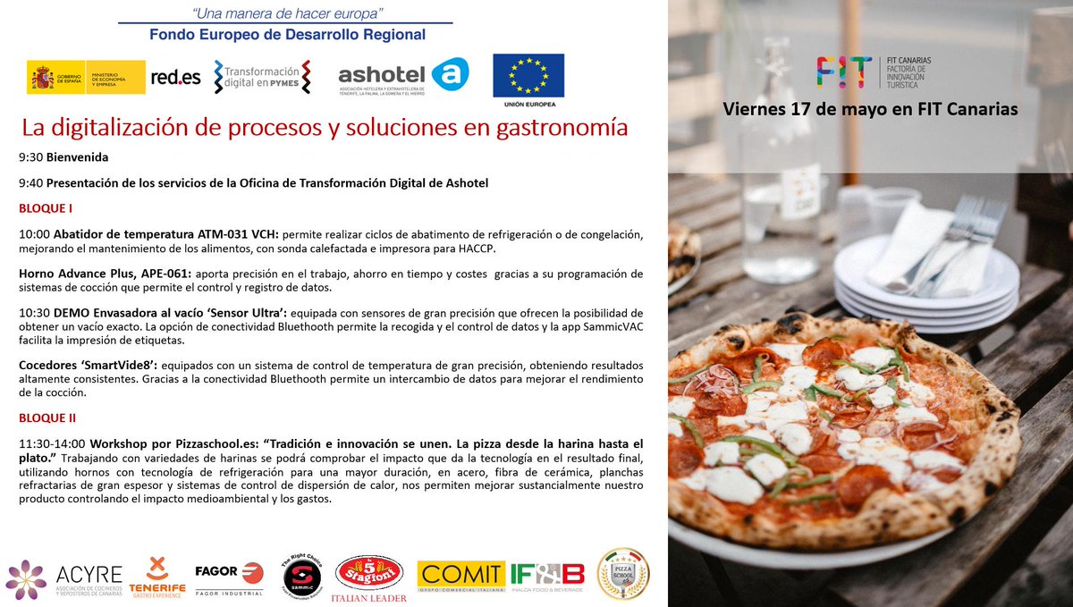 ✅Mañana viernes 17 de mayo en FIT Canarias, #DEMO sobre la "Digitalización de soluciones y procesos en gastronomía", dentro de la programación de la #OTD de <a href="/Ashotel/">Ashotel</a> con <a href="/acyrecan/">Acyre Canarias</a> y <a href="/VisitTenerifeES/">VisitTenerifeES</a> ➡️Inscripción bit.ly/2WGEqTz #OTD #FEDER