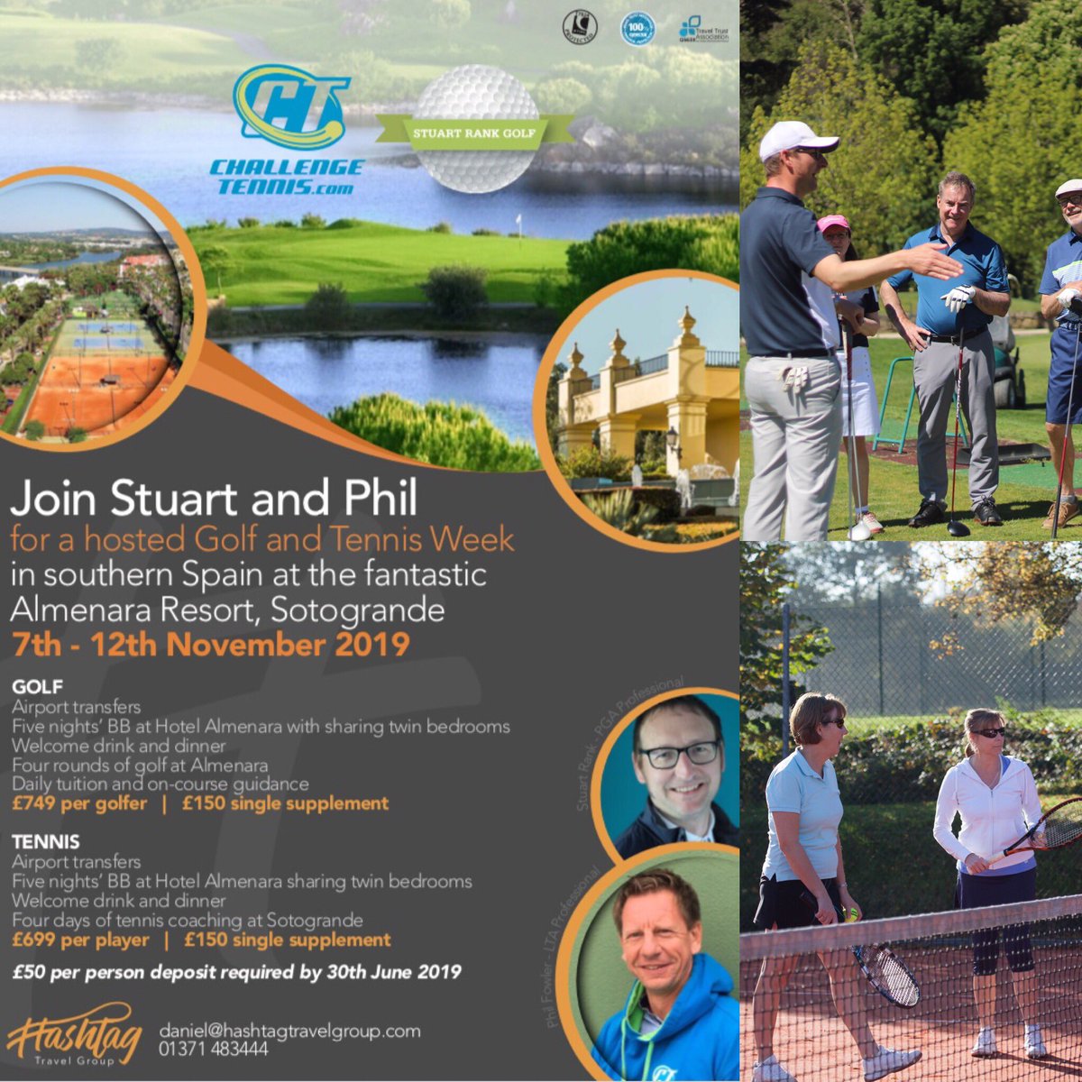 Join @challngetennis and <a href="/StuartRank/">Stuart Rank</a> this November for a Golf and Tennis Week at <a href="/almenararesort/">Almenara Golf Club</a> and <a href="/SotoTennis/">SotoTennis Academy</a> Get expert tuition from respected coaches whilst enjoying the Spanish sun. Contact direct for more info. #golfandtennis #golfholidays #tennisholidays #sotogrande