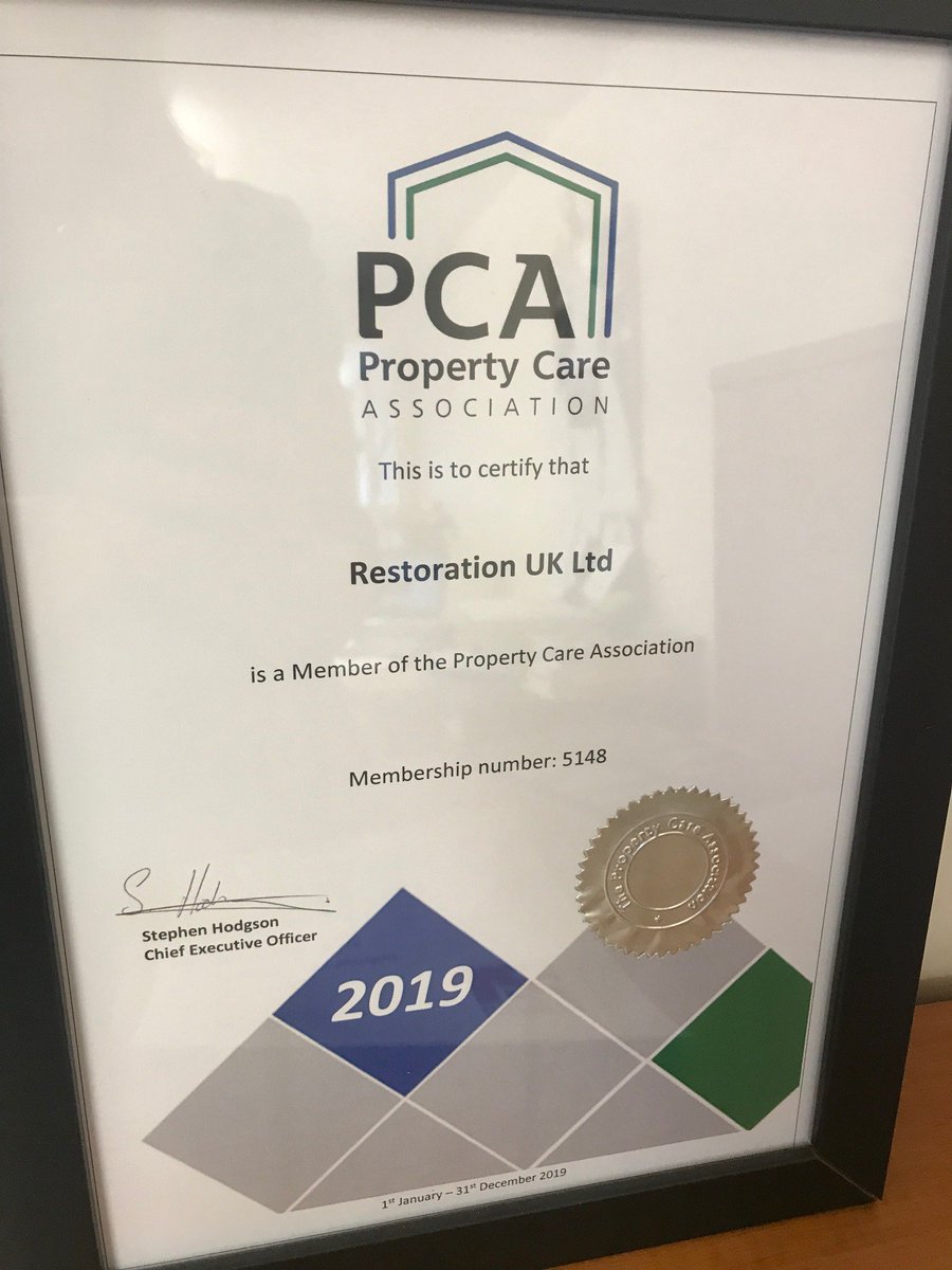 restorationuk's tweet photo. Our 2019 PCA certificate is up and framed - thank you! @PCAPropertyCare https://t.co/kmlrbTwXam