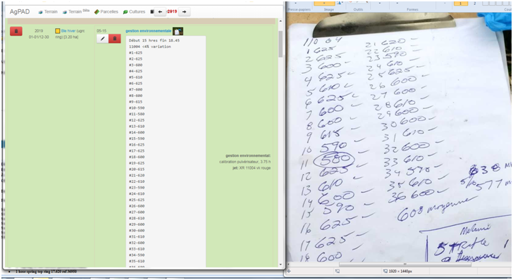 PaulCaplette's tweet photo. Je note toutes mes données de vérification de calibration de notre pulvérisateur dans notre carnet numérique #agpad. Environ 90 minutes de travail par type de buse. On possède 7 types de buses #réduction #efficacité #pesticides #documenté #agriculture #connecté https://t.co/c7ThY8pSDO