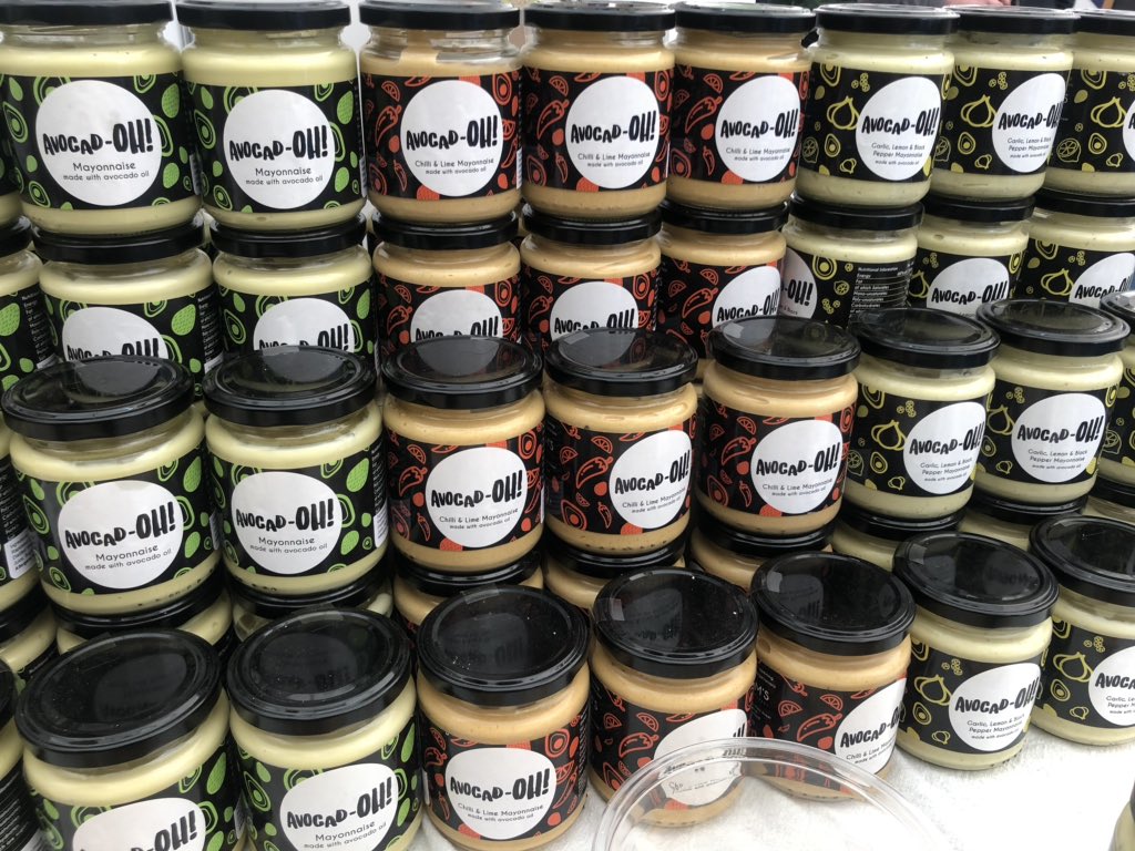 LynseyHollywood's tweet photo. My latest #foodiefind @balmoralshow is this avocado 🥑 mayonnaise made w/avocado oil from @KitchenToms. Also couldn’t resist buying the avocado oil balsamic vinaigrette.  Great new local company - check them out @Food_NI pavilion #BalmoralShow https://t.co/QdX8n5df5C
