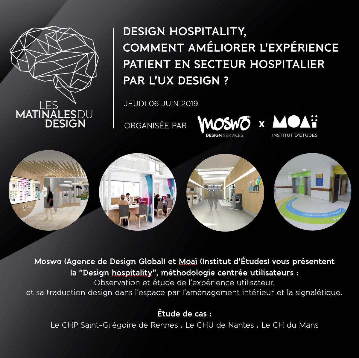AgenceMoswo's tweet photo. Matinale "#DesignHospitality, comment améliorer l'#expériencepatient en secteur hospitalier par l' #UXDesign ?” organisée par @AgenceMoswo & @MoaiEtudes à Paris ! RDV le jeudi 06 juin au @hangar_a_paname ! >>https://t.co/reZrLX7fj6 https://t.co/xpHcNojtTV