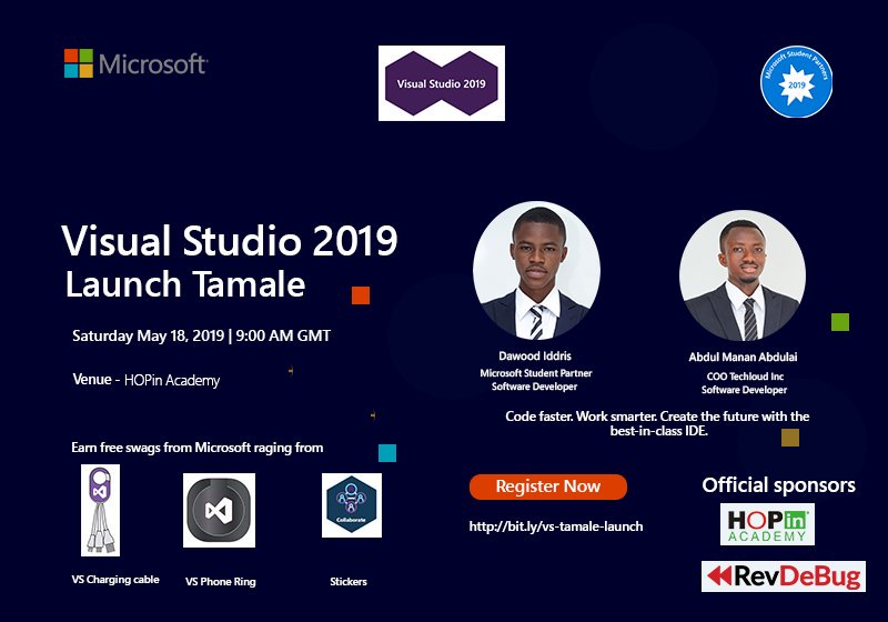 Dawoodiddris's tweet photo. It is going to be fun collaborating with Devs this Saturday in the Northern Region. Find your way to Tamale let's meet and have fun learning. Registration closes tomorrow. Limited slots available. @udscss
@techloudinc
@HopinAcademy
@RevDeBug

#MFTStudentparner https://t.co/TsaDgrkmgW