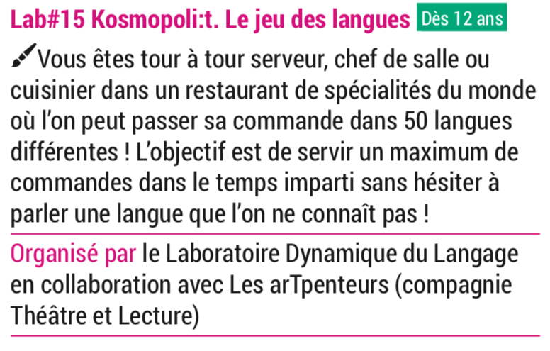 LabexAslan's tweet photo. Le Festival @PopSciences commence demain à la Duchère ! On y sera, avec le jeu des langues Kosmopol:it (DDL), un atelier-conférence sur la dyslexie à l’université (ICAR), et l’équipe @ProjetRemilas qui propose une projection et sa performance théâtrale (ICAR) https://t.co/vxIf2CJbG0