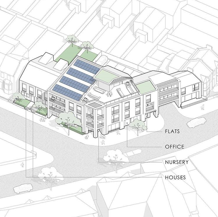 GMLArchitects's tweet photo. Delighted that our Chigwell Road scheme in South Woodford for NGP has recently received planning consent. The proposals include flexible workspace, a double height children’s nursery across split level lower levels, together with 2 houses and 7 flats. #design #architecture https://t.co/Pt4chEfs2q