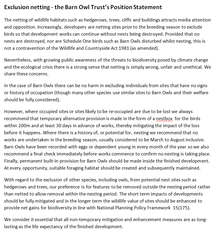 Barn Owl Trust (@barnowltrust) on Twitter photo We are concerned by the increasing use of nets as a planning tactic. Any #netting that disturbs nesting Barn Owls is illegal and where nets are used legally specific mitigation measures should be in place. Read the Barn Owl Trust position statement below. <a href="/NetsNot/">Wildlife Warrior</a> We are concerned by the increasing use of nets as a planning tactic. Any #netting that disturbs nesting Barn Owls is illegal and where nets are used legally specific mitigation measures should be in place. Read the Barn Owl Trust position statement below. <a href="/NetsNot/">Wildlife Warrior</a>