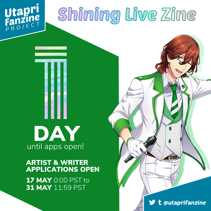 UtapriFanzine's tweet photo. [RT💚] Less then 24 hours until applications open... Are you ready?

Shining Live Zine is a zine for artists and writers in the Utapri fandom to show their love for the mobile game! More guidelines on applications at https://t.co/TAyYEyjUaC

#SLzine #utaprifanzine https://t.co/YOwI26A3x8