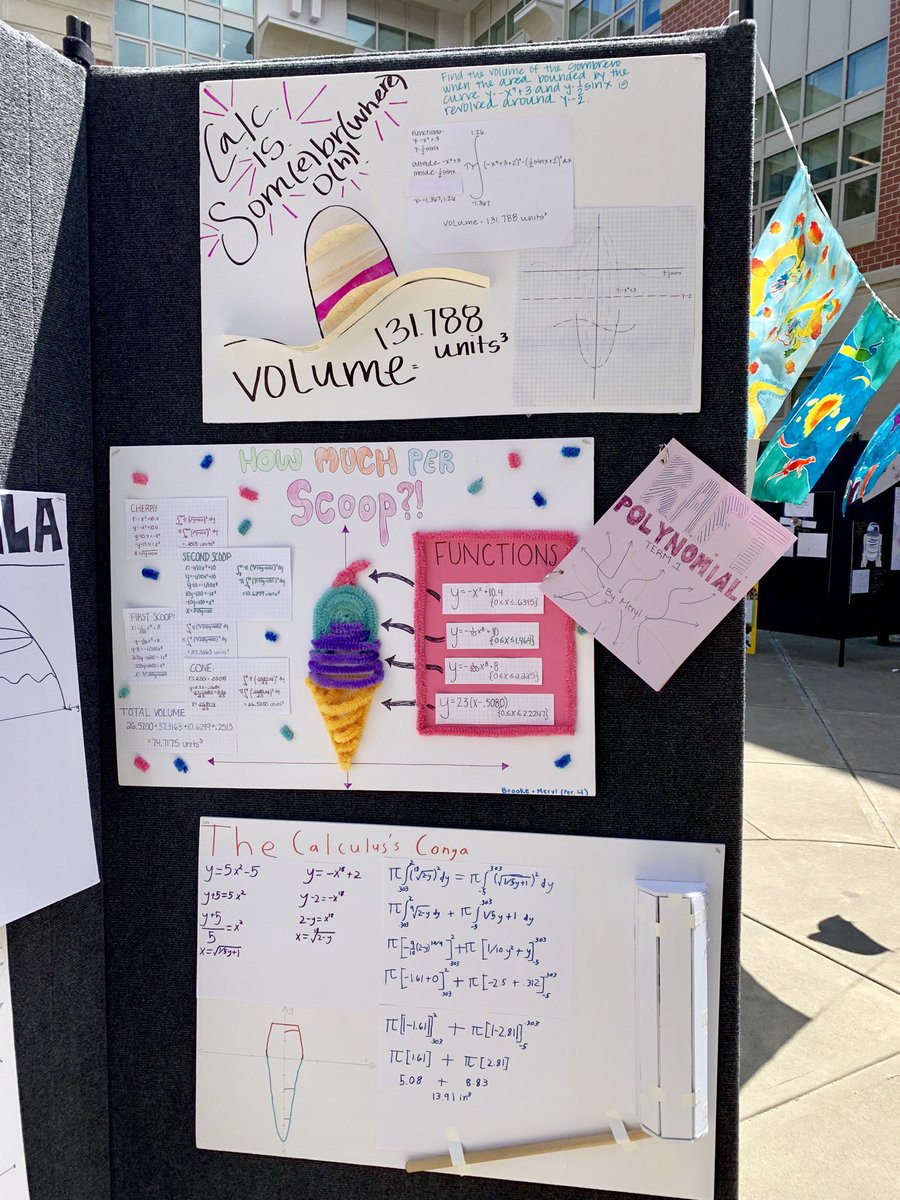 DuxburyMath's tweet image. Avo-calculus and the volume of any shape! Check out #calculusinaction and #mathapplications from Mrs. Donovan and Mrs. Raftery’s Calc classes! #DHSstudentshowcase