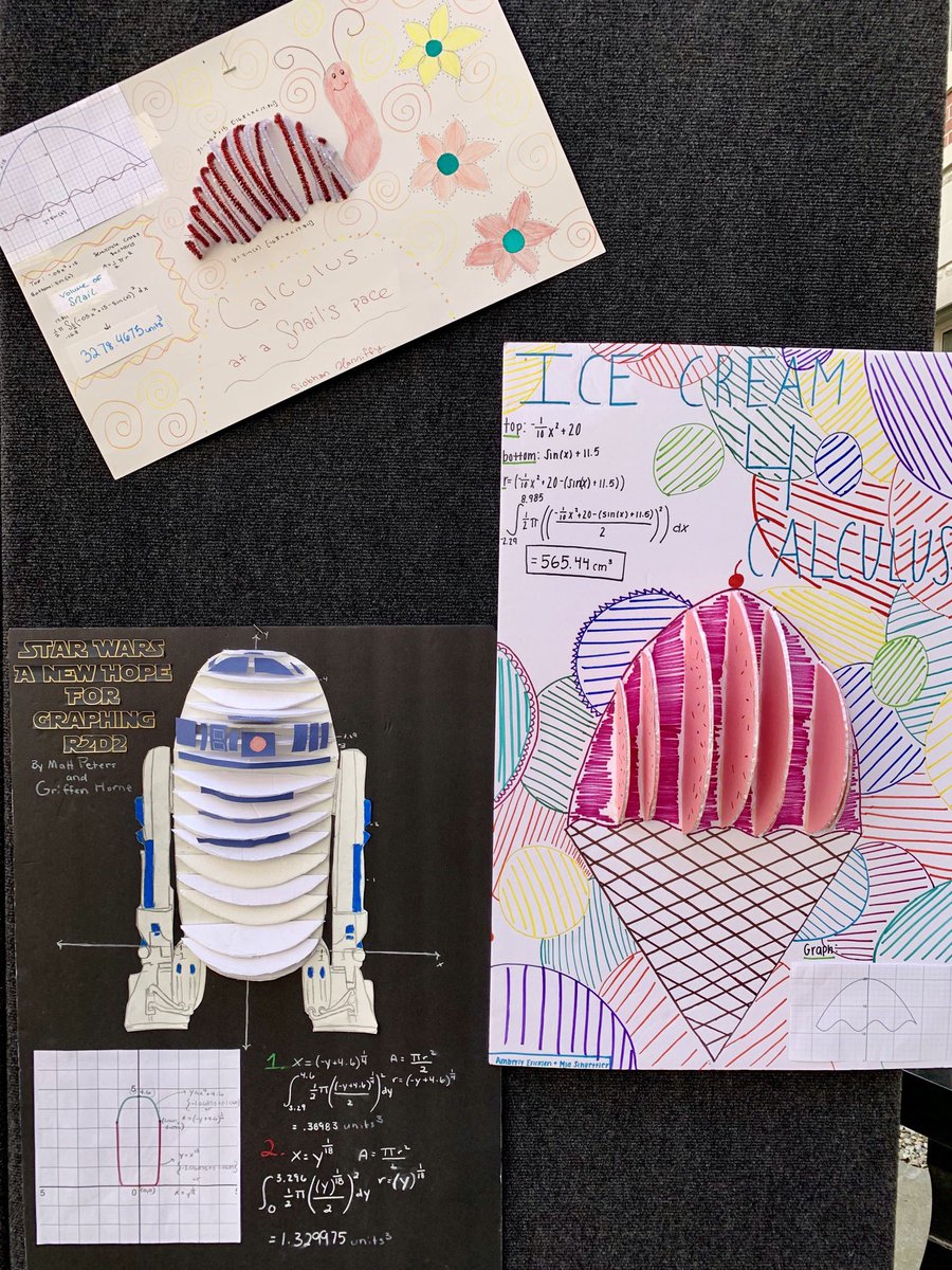 DuxburyMath's tweet image. Avo-calculus and the volume of any shape! Check out #calculusinaction and #mathapplications from Mrs. Donovan and Mrs. Raftery’s Calc classes! #DHSstudentshowcase