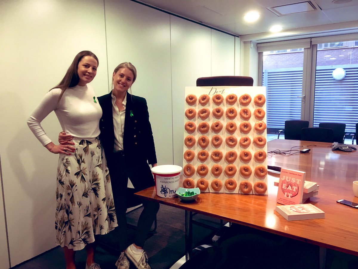 The team @BHAPressOffice, <a href="/GBRacing/">Great British Racing</a> and <a href="/GBRI_UK/">GBRI</a> in London and regionally are celebrating #MentalHealthAwarenessWeek with green ribbons and doughnuts! 
Funds raised will be donated to <a href="/MindCharity/">Mind</a> 
#ItsOKtonotbeOK #MHAW19
