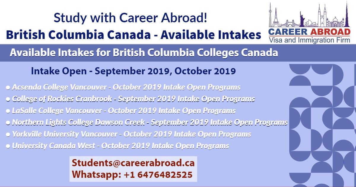 If you want to study in British Columbia,  Get details of Best College & Universities Available Intake #BritishColumbia 
✔Send Query at students@careerabroad.ca 
 #Collegestudent  #Collegelife  #studyoverseas  #students  #studentlife  #Acsenda  #YorkvilleUniversity #studyabroad