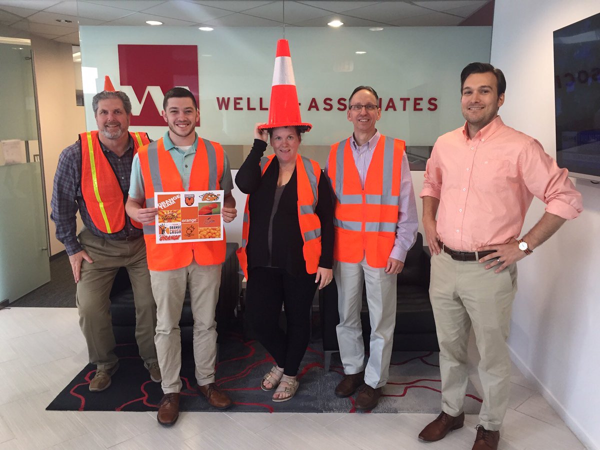 WellsAssoc's tweet photo. It’s Team Orange Day (including @LFSTweets and @MikeW_Wells) here at W+A for the @BigGreenCommute! #SafetyOrange rules the day ... https://t.co/WrBSsBUQLV