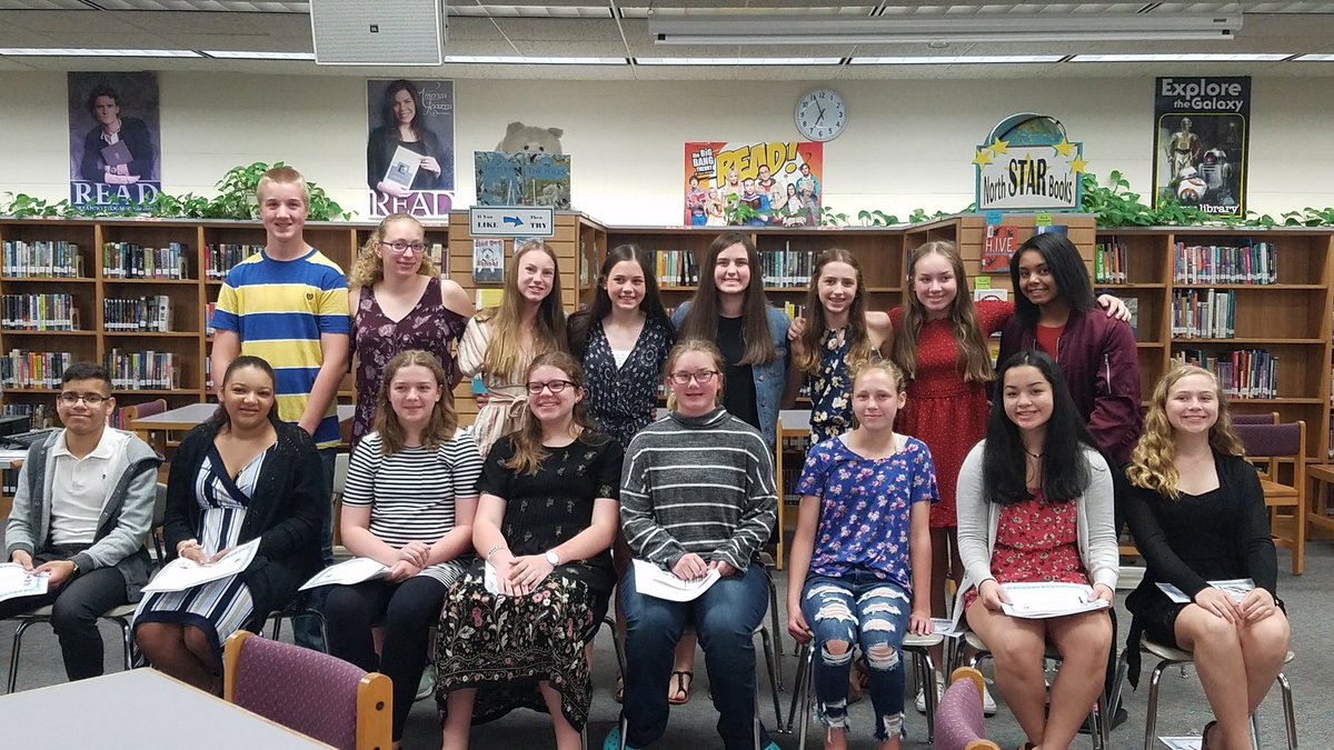 rettkeclass's tweet photo. What a busy set of days. Yesterday the 8th graders toured UWEC and this morning was our National Honor Society induction.  So proud of this group of 16 kids. #nmspolars https://t.co/aZmN6iawMi