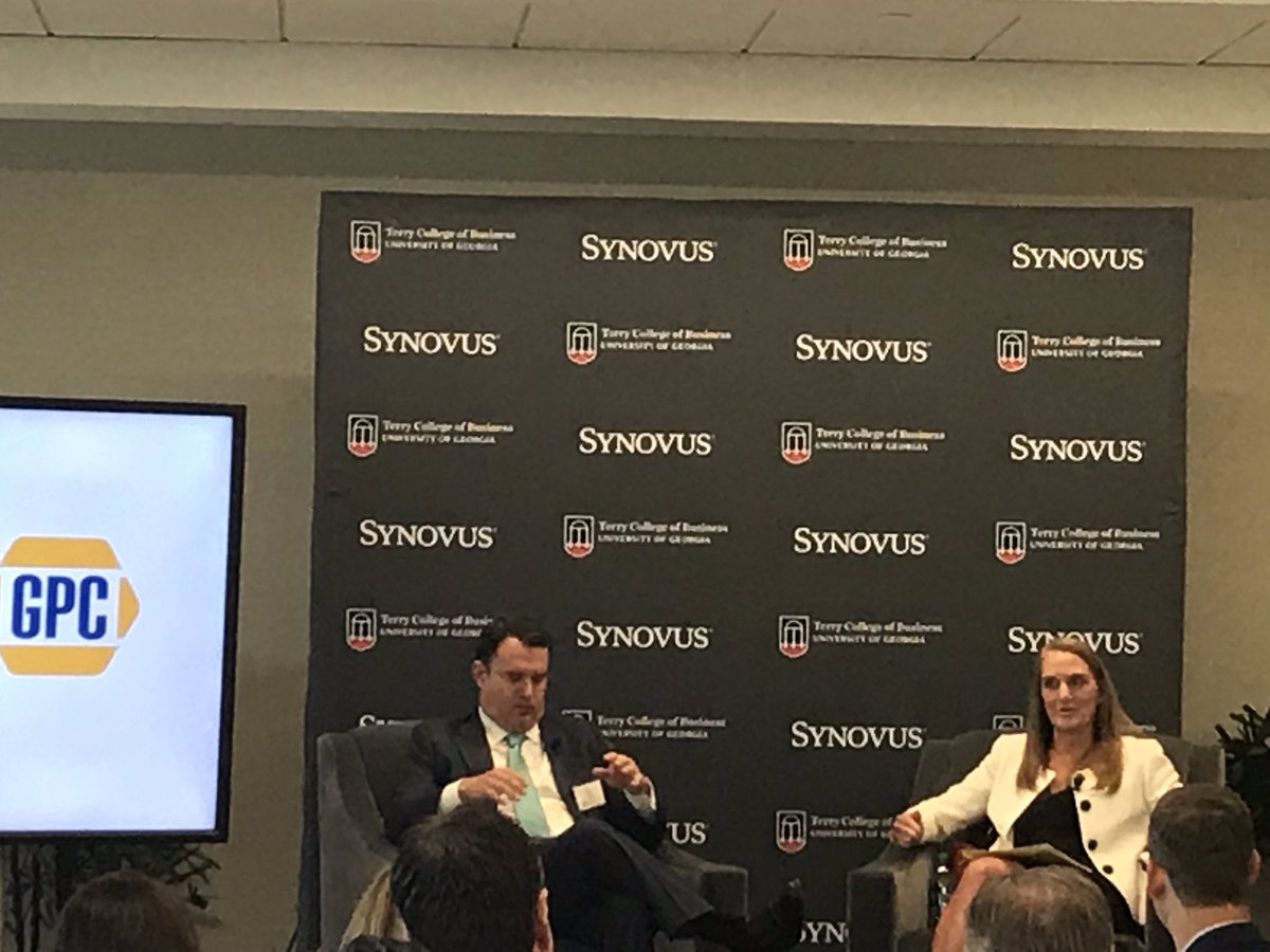 NancyWWhatley's tweet photo. Always great to start the day at #TerryThirdThursday @TerryCollege Fireside Chat w/Carol Yancey CFO @NAPAAutoCare & Tim Murphy @WestRock @universityofga https://t.co/IYauZuyuIJ