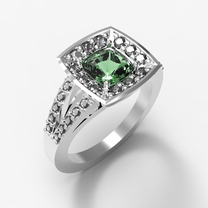 kodawarijeweler's tweet image. Rendered. Gemstone color is little bit darker than real -&amp;gt; CAD design for my client. Pt900 UV Mint Garnet Ring.
#RhinoGold #b9c #PhrozenShuffle #jewelry #keyshot