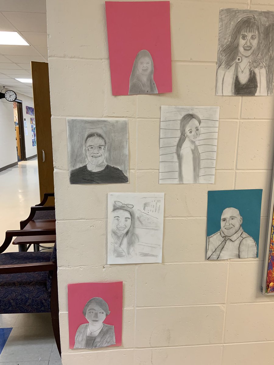 MaryBegley2's tweet photo. Staff portraits by 5th graders in @StregeJonathan class. Incredible talent! @downsvilleES https://t.co/usogSqTowj