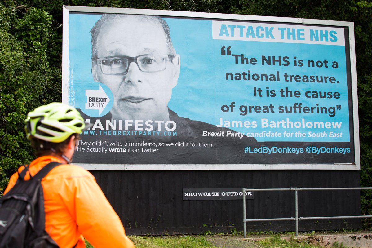 Brexit Party candidate <a href="/JGBartholomew/">James Bartholomew</a> wants to destroy our National Health Service. He's written books on how to do it. A vote for the Brexit Party is a vote against the NHS. (Location: Abbey Road, Neath)