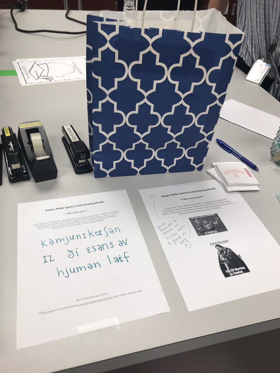 _katewooten's tweet photo. Celebrating #betterspeechandhearingmonth at MGE with some contests and door prizes! #phoneticsfun #howmanyARDmeetings #educateempowerembrace #schoolslp #speechtherapy https://t.co/LFcY8qDoRY