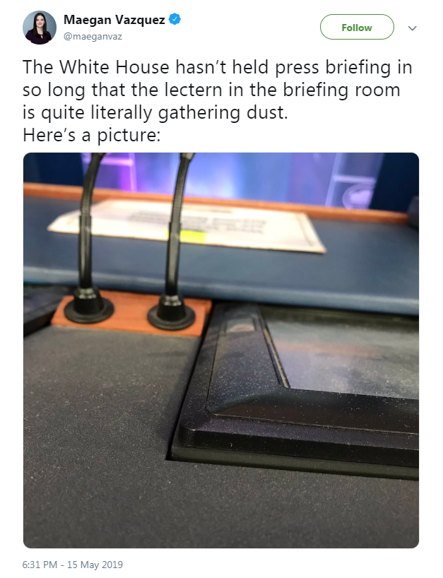 KatSulls's tweet photo. Sarah Sanders "updating" Fox &amp; Friends on Iran as the press briefing podium literally gathers dust https://t.co/49YFmVgfXI