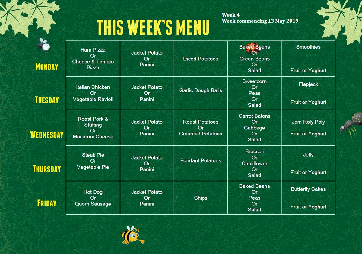 LFAGreenacres's tweet photo. Menu - Week 4
W/C - 14.05.2019 https://t.co/QWwlmpfyPe