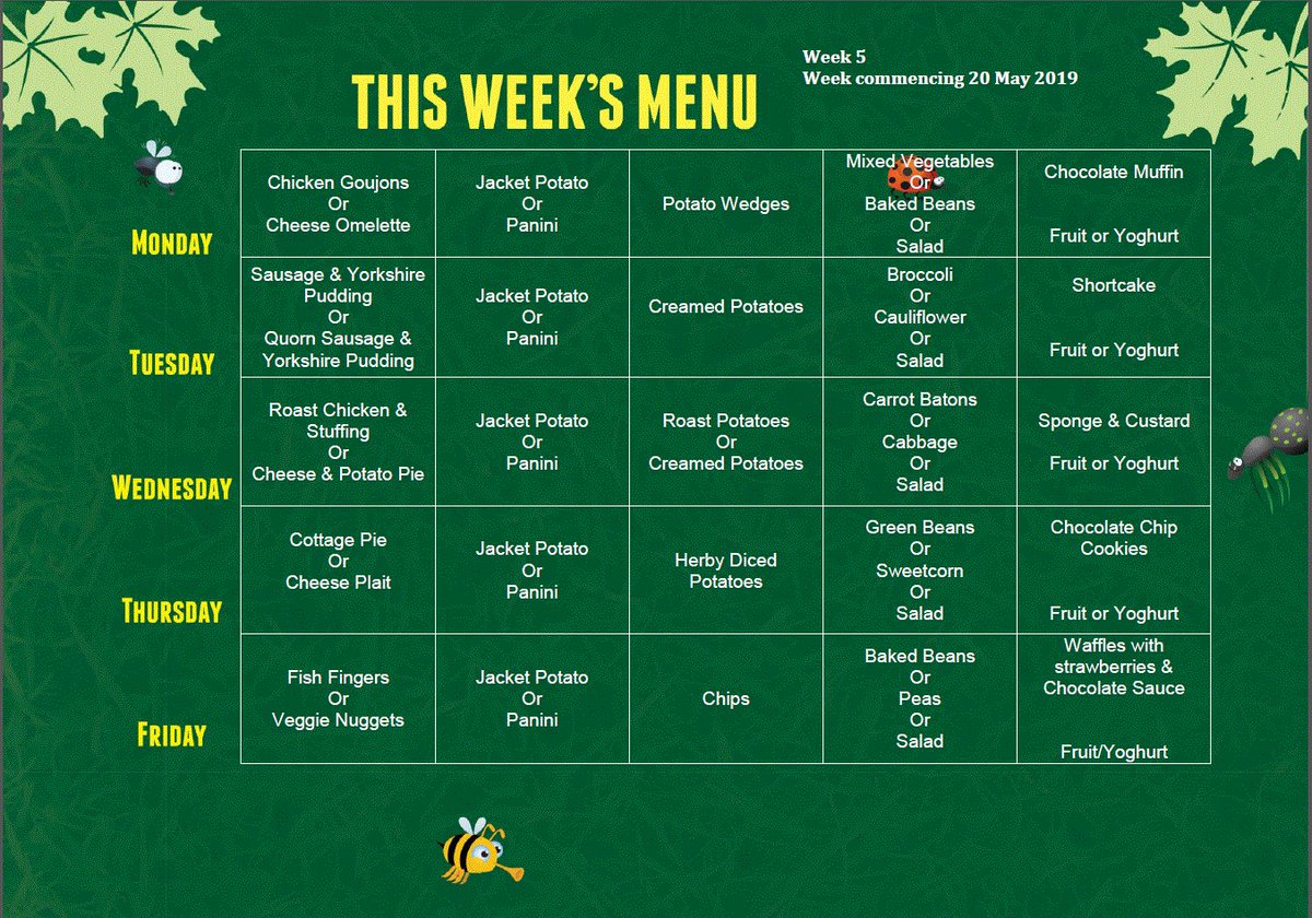 LFAGreenacres's tweet photo. Menu - Week 5
w/c 20.05.2019 https://t.co/HNRwVNAV8y