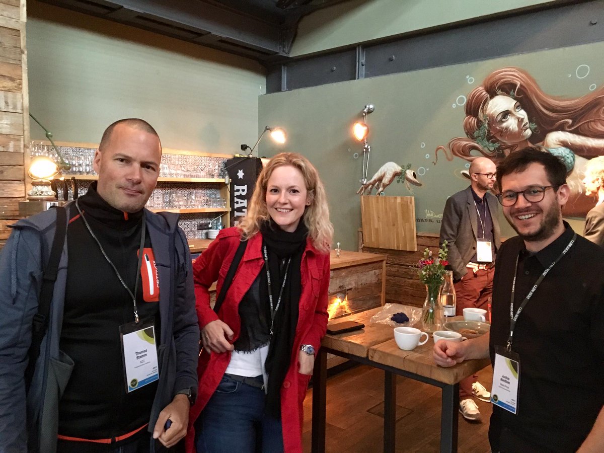 livingdocsIO's tweet image. Thomas Stamm @turmac from @NZZ media group with Julia Haug @MPJHaug  &amp;amp; Justus Neidlein @nutzSchall of @mainpost, here already exchanging interesting thoughts for the coming workshop with @livingdocsIO next week in Zürich - we&apos;re looking forward!&quot; #ed19