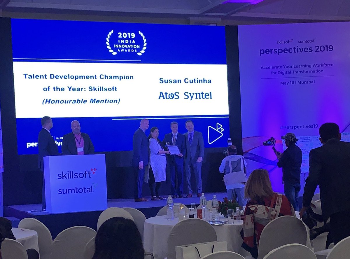sujayputhran's tweet photo. Congratulations to our Head - L&D, Susan Cutinha on winning Talent Development Champion of the year @Skillsoft #Perspective19 @Atos_Syntel @Susan_Cutinha https://t.co/agLnM38uqA