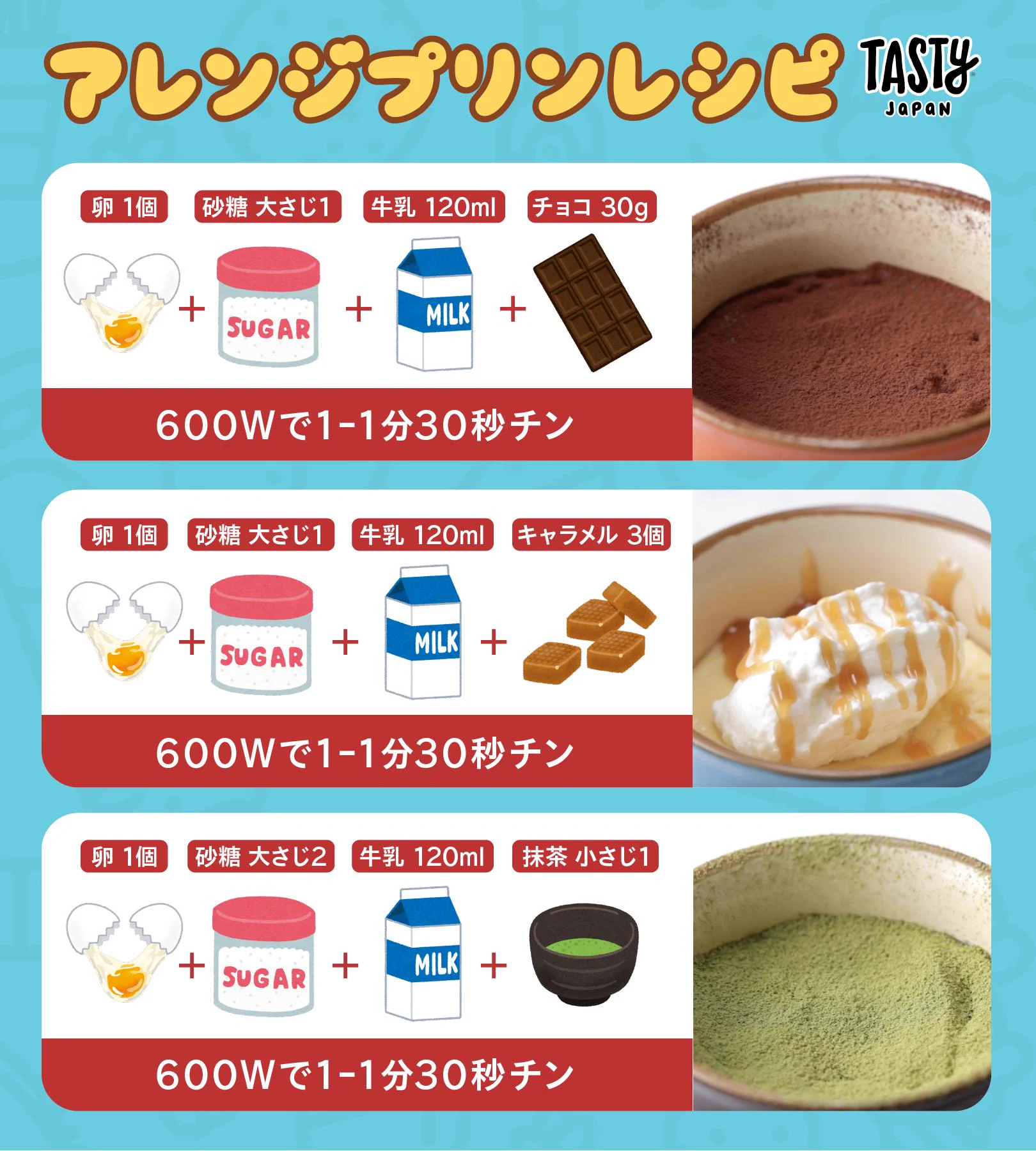 材料は４つだけ！レンジで作る絶品カスタードプリンとアレンジレシピはこちら。