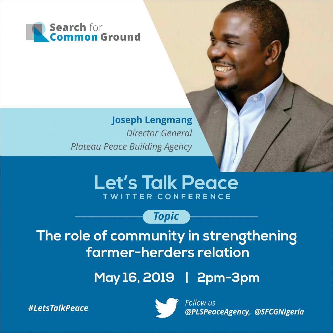 Let’s welcome Mr. Joseph, Director General ⁦<a href="/PLSPeaceAgency/">Plateau Peace Building Agency (PPBA)</a>⁩  as he share insights on the role of community in strengthening farmer-herder relation #LetsTalkPeace <a href="/dmeforpeace/">DME for Peace (Now ConnexUs)</a> <a href="/IPIS/">ipis</a> <a href="/USIP/">U.S. Institute of Peace</a> ⁦<a href="/WANEPNigeria/">WANEP Nigeria</a>⁩