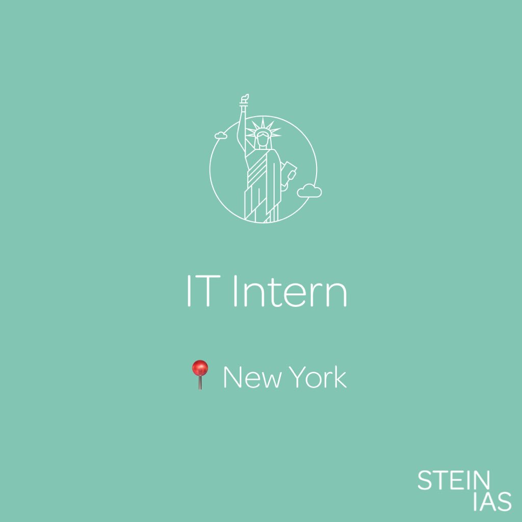 steinb2b's tweet photo. We’re looking for a summer #ITIntern in #NYC to support our Group #IT Director in the day to day running of the agency’s IT. If you’re studying or have recently graduated, get in touch! For more, email Megan.clarke@steinias.com #ITjobs #nycjobs #graduatejobs #summerintern https://t.co/z6VOrjdu6S