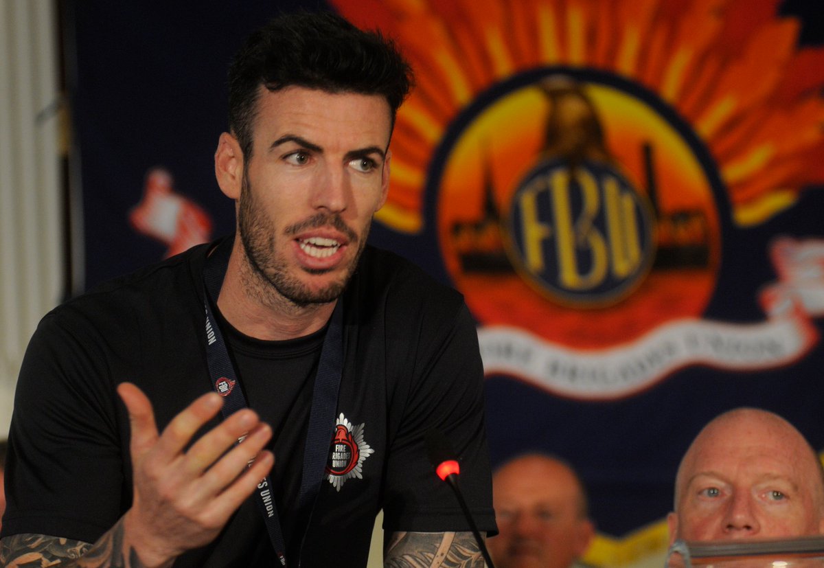 fbunational's tweet photo. Miguel Roldán, a Spanish firefighter facing 20 years in prison for rescuing refugees off the coast of Italy, addressed FBU conference today.

We stand in solidarity with him against #Salvini and fascists the world over ✊
#FBU19 https://t.co/6jMTDNY3B3