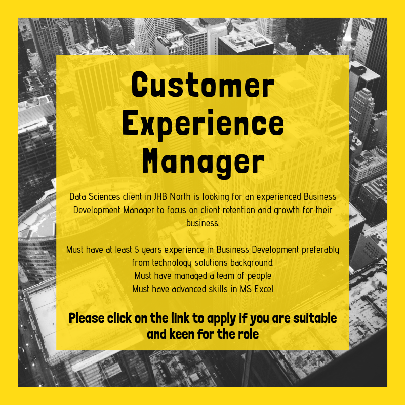 OutcorRecruit's tweet photo. Have a look at this open role we have and click on this link to apply: https://t.co/o7rBFds4NU #outcorrecruitment #datasciences #CXManager #salesjobs #jhbjobs #recruitment https://t.co/qRB5O5j74I