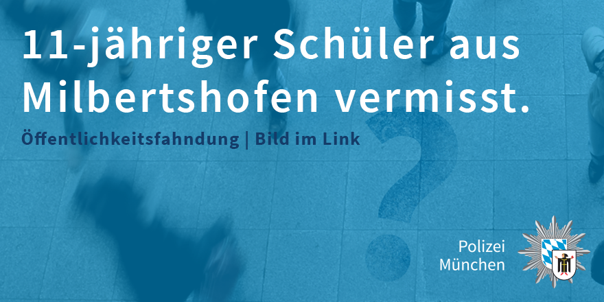 PolizeiMuenchen's tweet photo. RT: #Fahndung nach vermisstem 11-jährigen Schüler aus #Milbertshofen. 

Der Junge ist seit gestern ca. 15 Uhr abgängig. 

Ein Bild ist unter https://t.co/ZVjCiCKiXG abrufbar. 

Hinweise bitte an die 089/2910-0 oder jede Polizeidienststelle. Bitte keine Hinweise hier auf Twitter. https://t.co/ZC6FtpMPc7