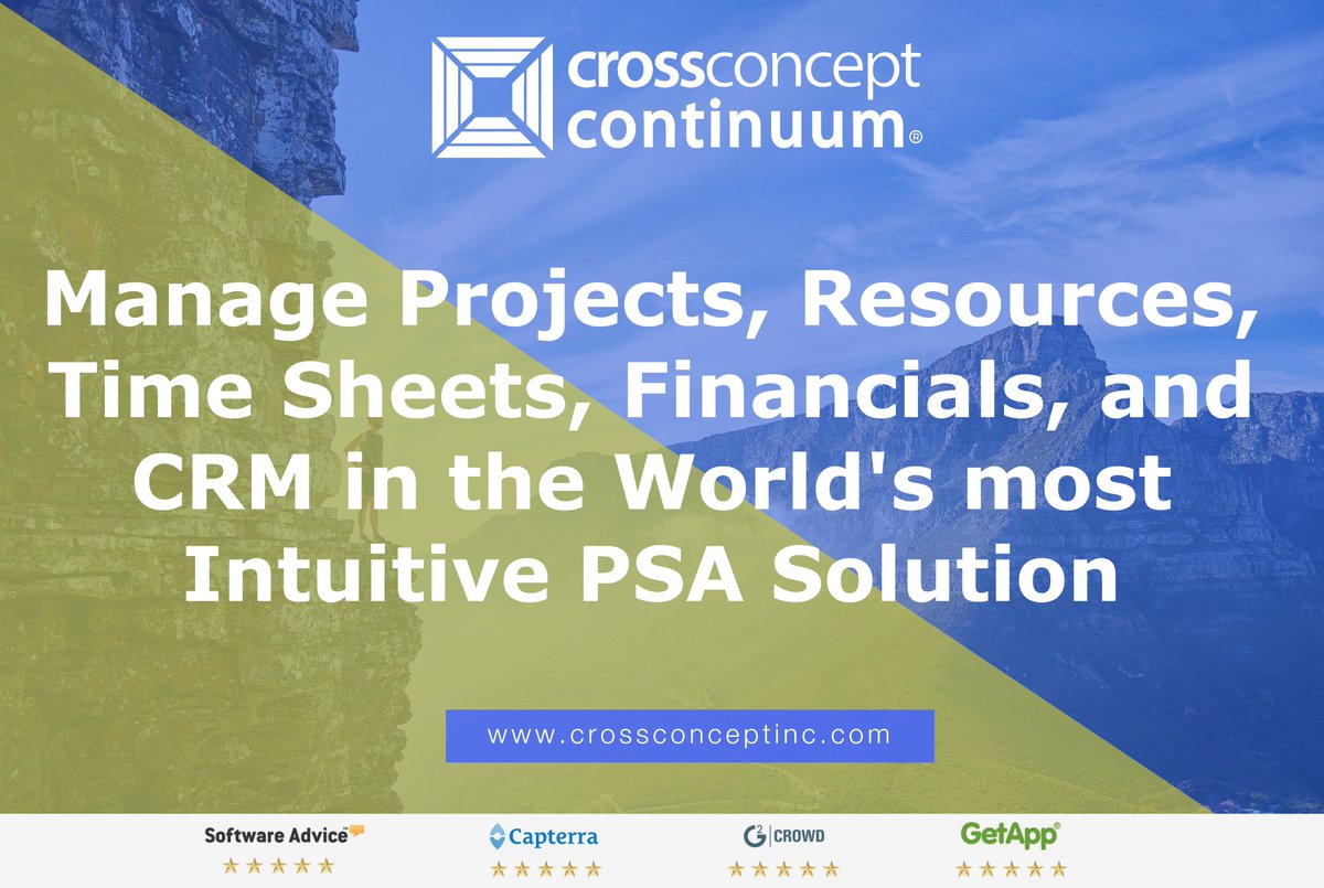 CrossConceptInc's tweet photo. The Future of Professional Services Automation is...Simple!
Manage Projects, Resources, Time Sheets, Financials, and CRM in the World's most Intuitive PSA Solution
Get started with a risk free trial -
#crossconceptcontinuum #projectmanagemet #CCI https://t.co/VmzcvFhGeH
