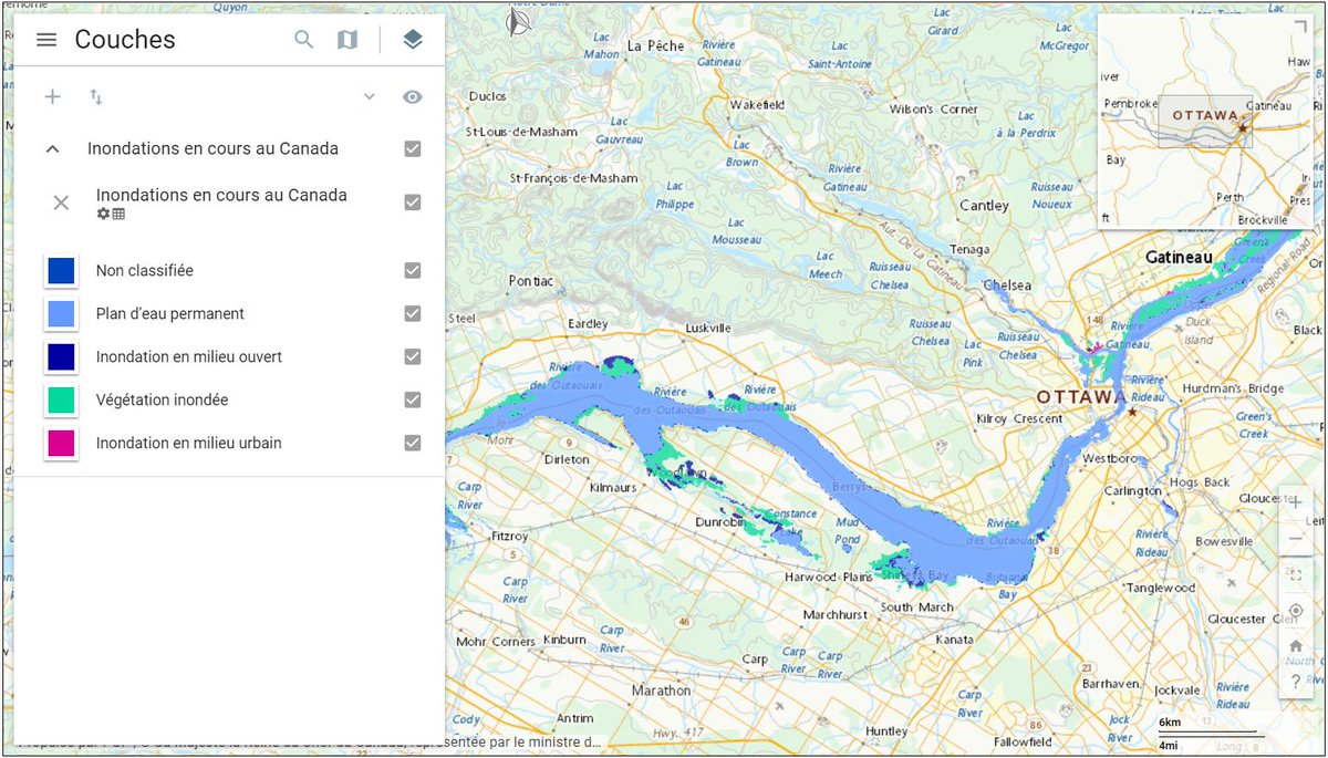 RNCan's tweet photo. Une nouvelle #CarteDesInondations de notre service #géomatique d’urgence est maintenant accessible à @GouvOuvertCan. Jetez-y un coup d’œil : https://t.co/R4tJStkLpZ #ONflood #QCflood #Gatineau #OttawaFlood #OttawaRiver #Inondations2019 #crueprintanière https://t.co/EkJj0IlC04