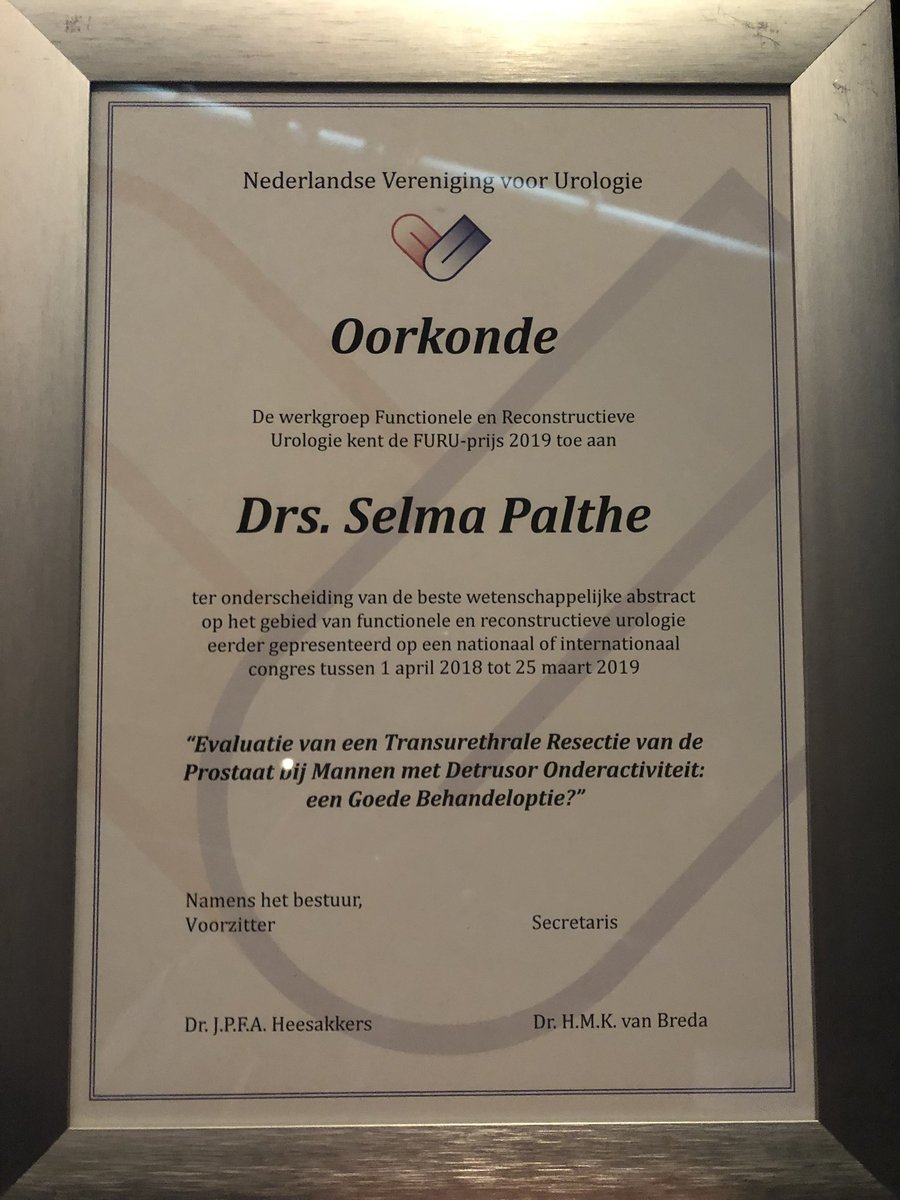 BartWitteUro's tweet photo. Selma Palthe heeft de FURU-prijs 2019 gewonnen met haar studie! Gefeliciteerd!!@IsalaZiekenhuis @IsalaUrologie @Marco_Blanker #nvu19 https://t.co/fU8YSC91bl