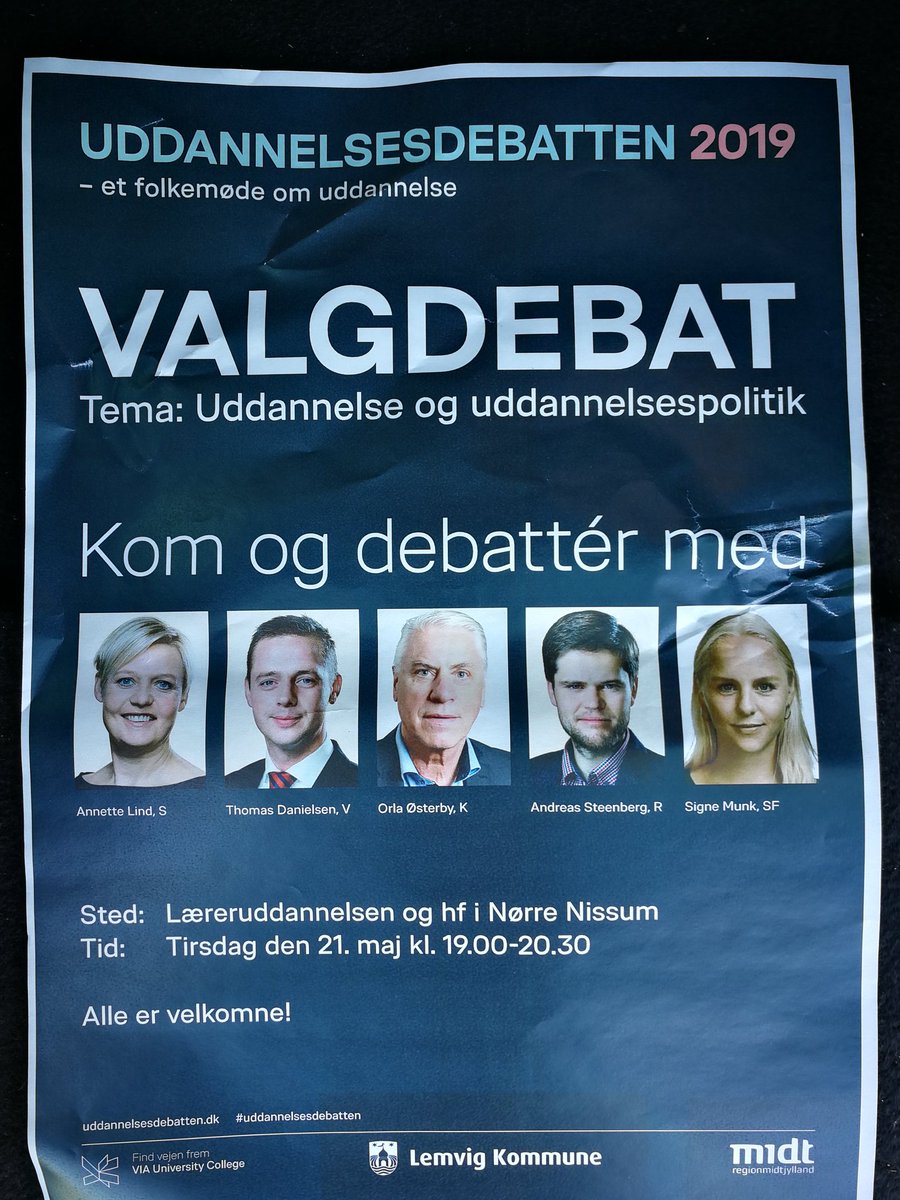 Udddebat's tweet photo. valgdebat om uddannelse tirsdag den 21/5 kl 19 på Uddannelssesdebatten i Nr Nissum.
Publikum samtaler med @annette_lind @ThDanielsen @orlaosterby @a_steenberg @signe_munk https://t.co/rQSK88vB0E